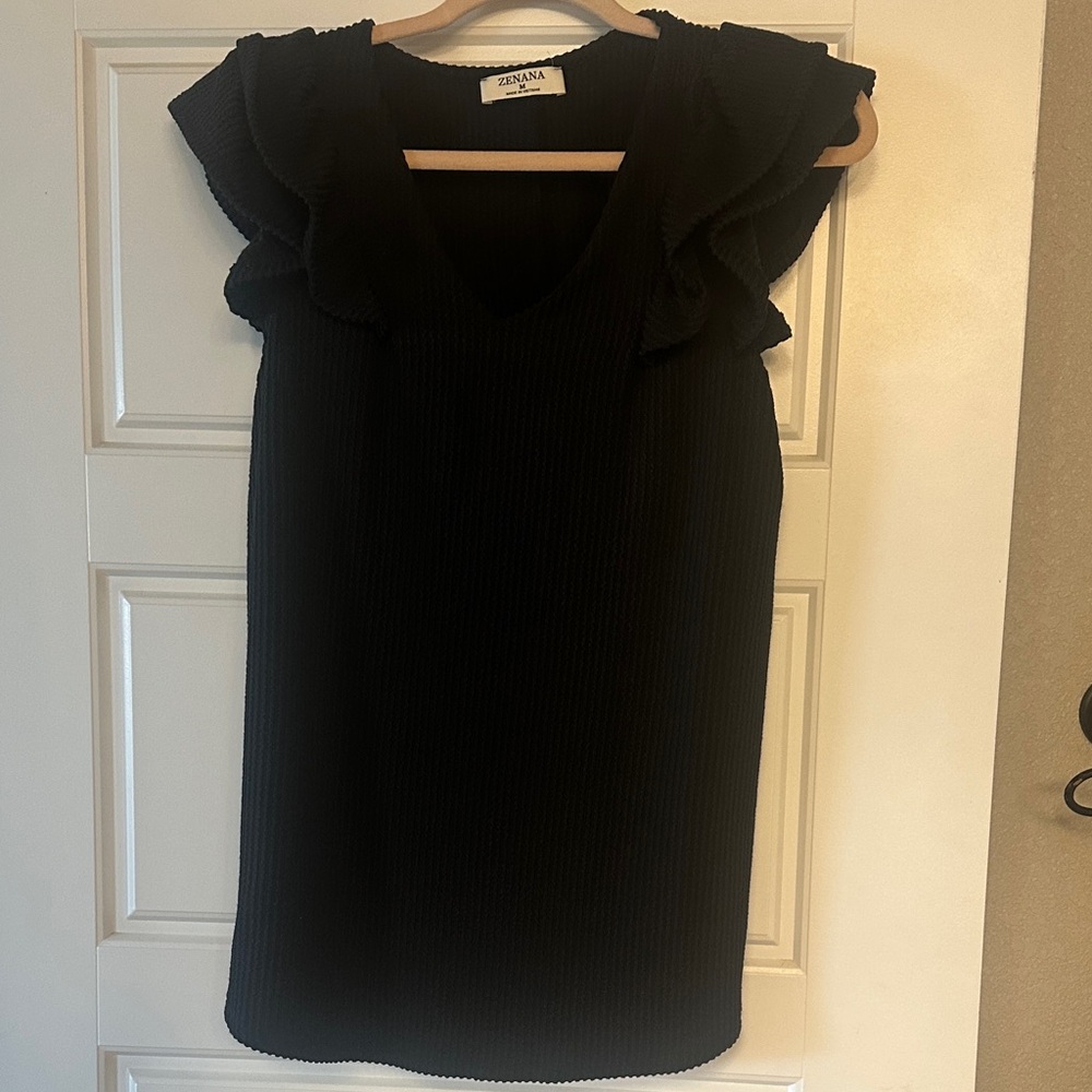 Black Ruffle Sleeve Blouse